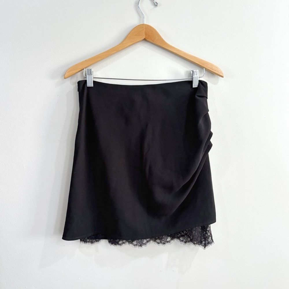 NWT Fleur du Mal Skirt Women 10 Black Mini Lace Hem Chic Party Glam